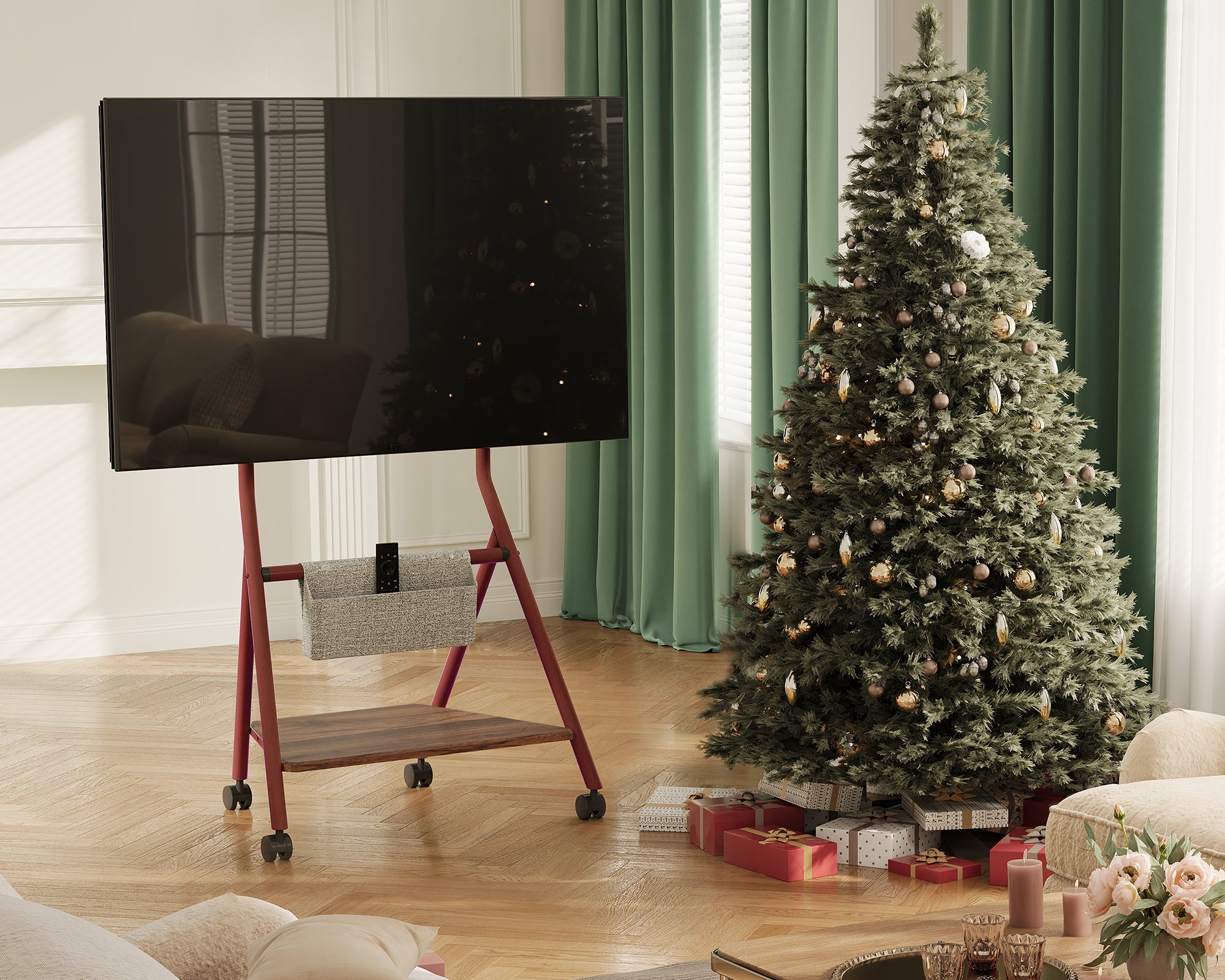 maroon mobile tv stand for Christmas FITUEYES collector TC65