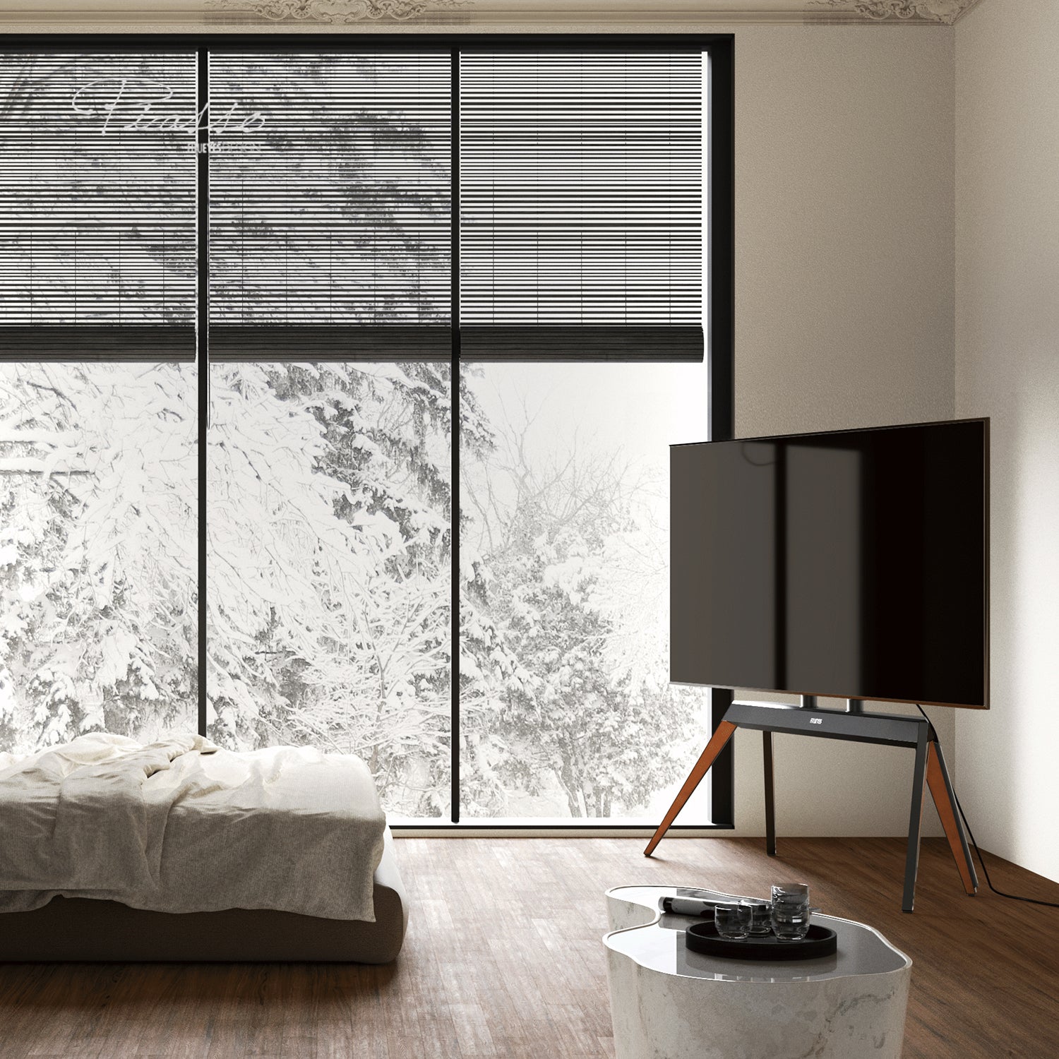 easel tv floor stand in bedroom