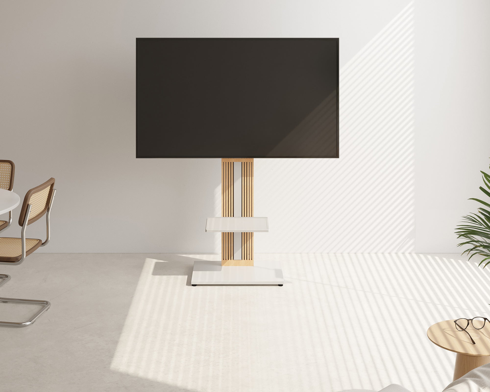 The white shelf on the zen tv stand