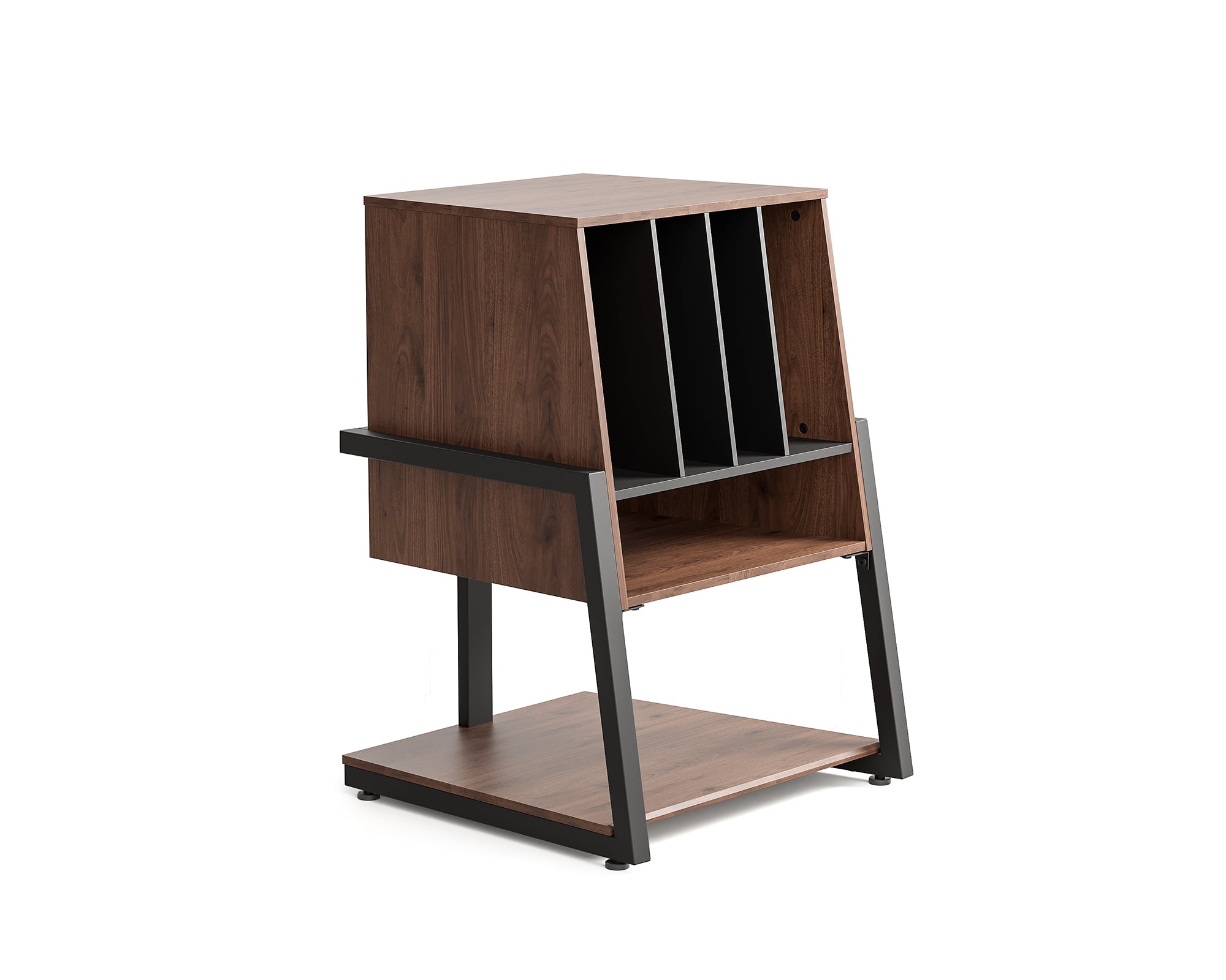 Record player stand with large storage space in walnut colour