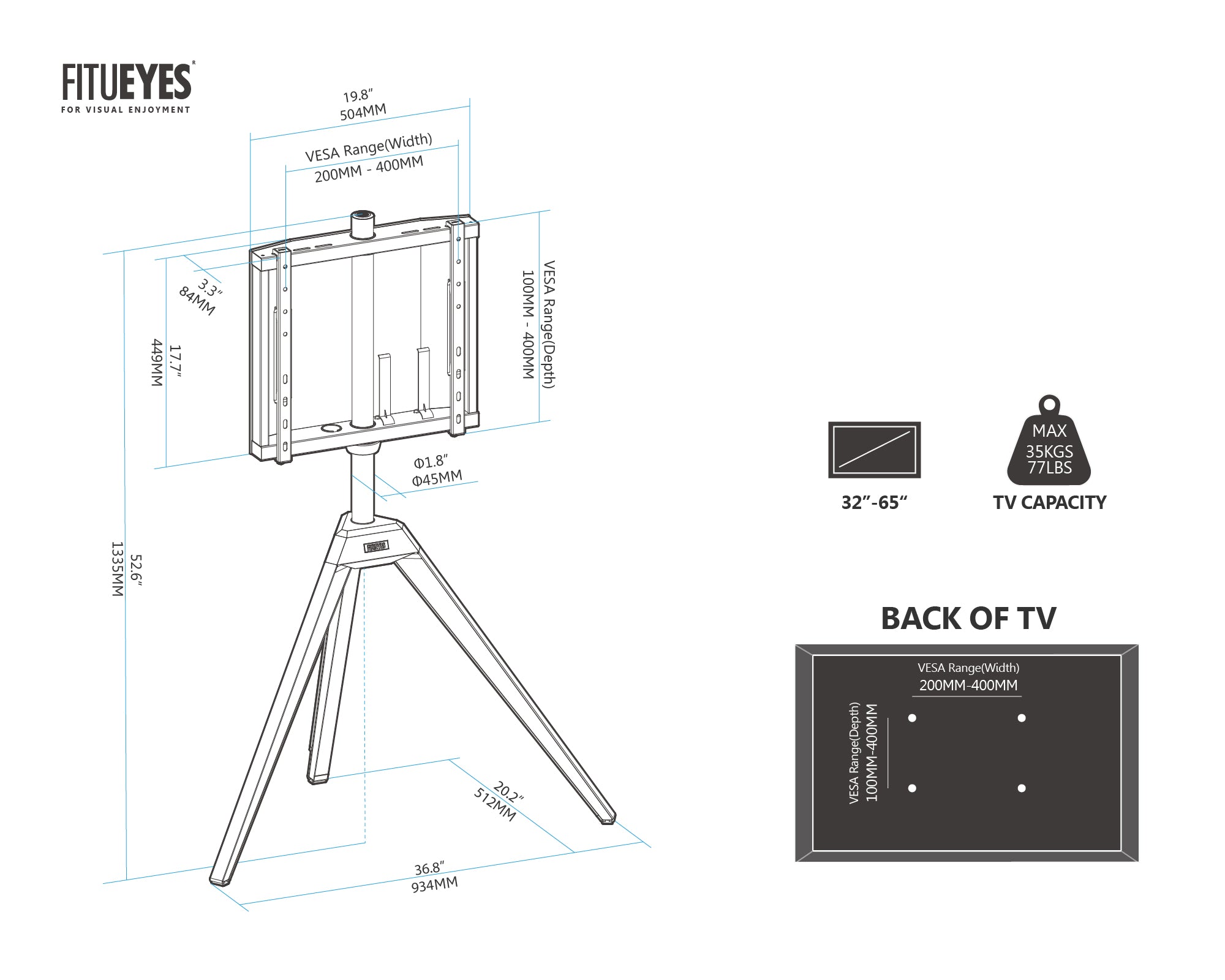 picasso ft65 TV stand dimensions and specifications