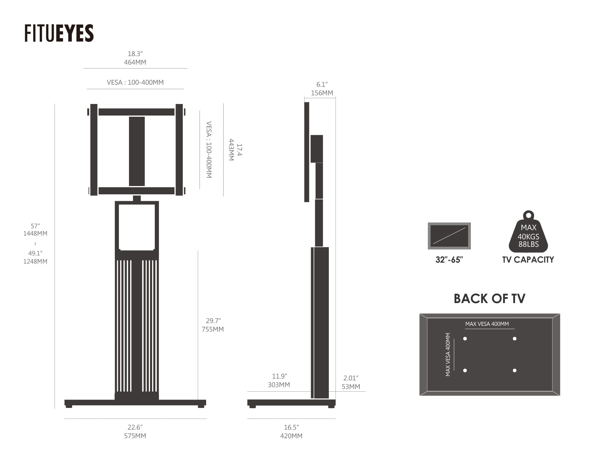 ZEN FT65 Floor TV Stand