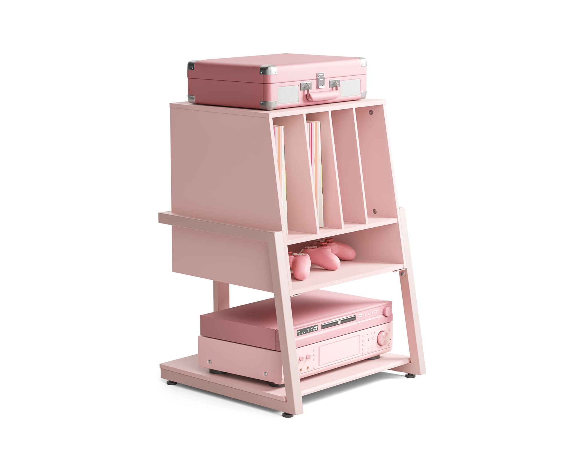 Eiffel pink record player stand with four storage compartments