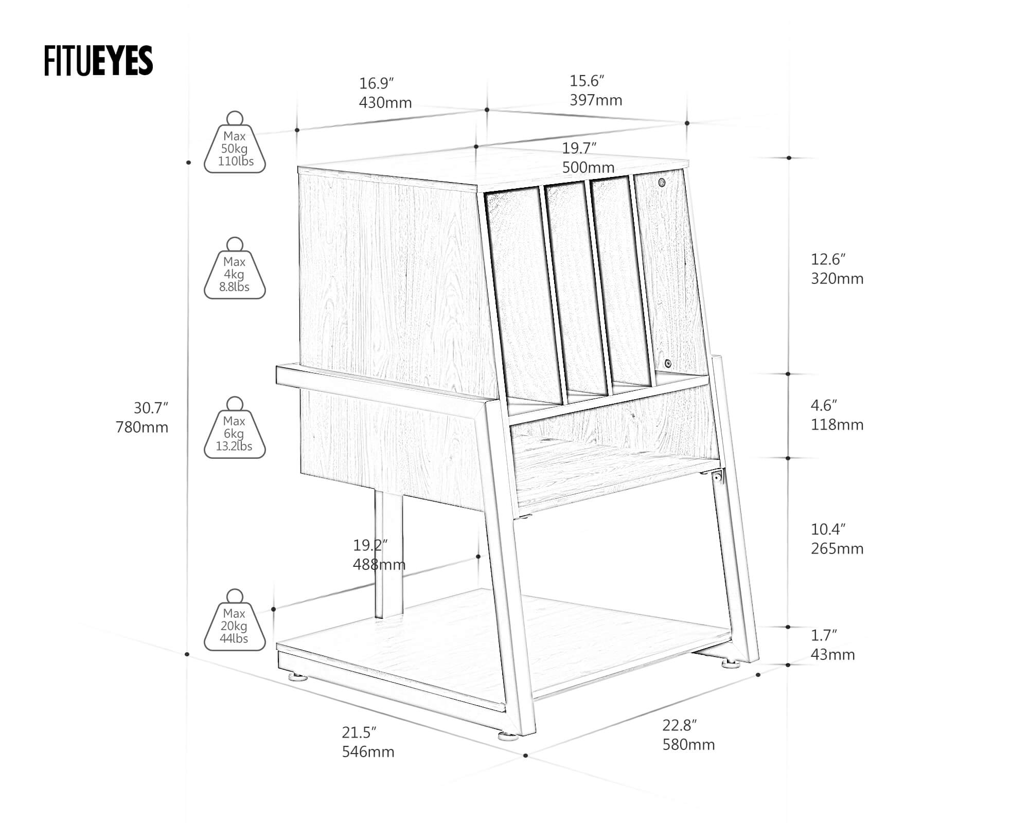 record player stand Dimensions