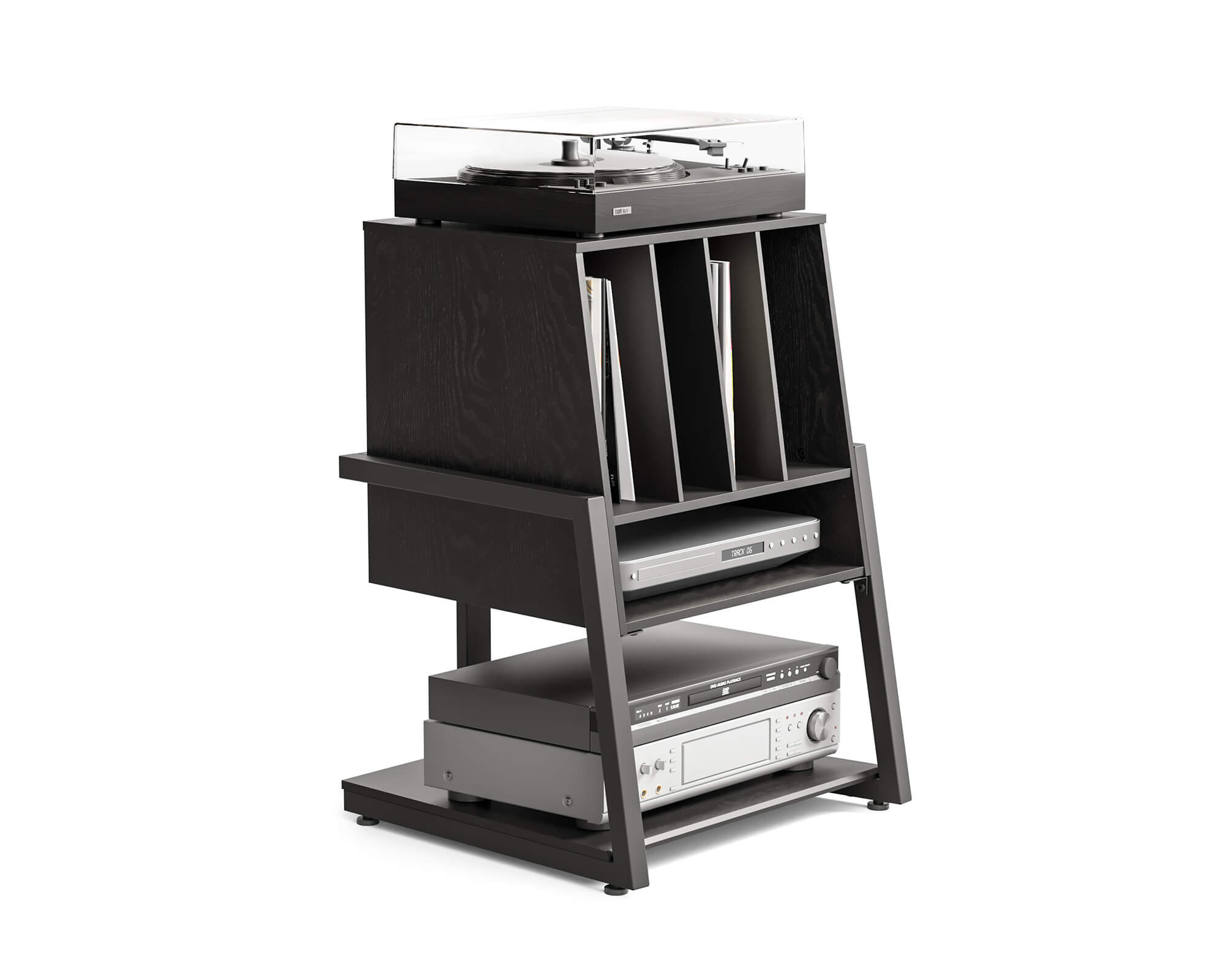 Multi-device storage black record player stand