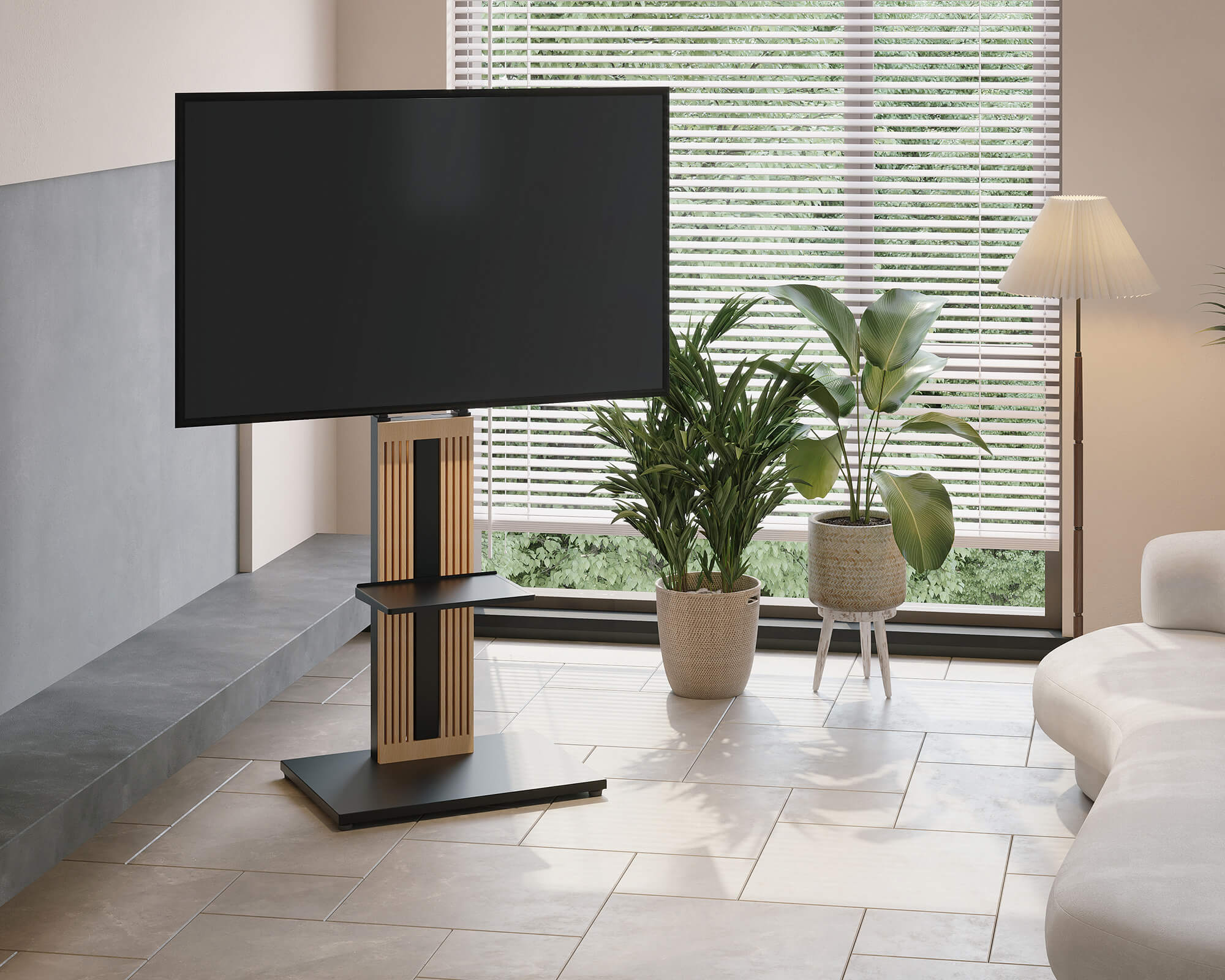 ZEN 32-65 inches TV Stand with Storage Shelf in the corner