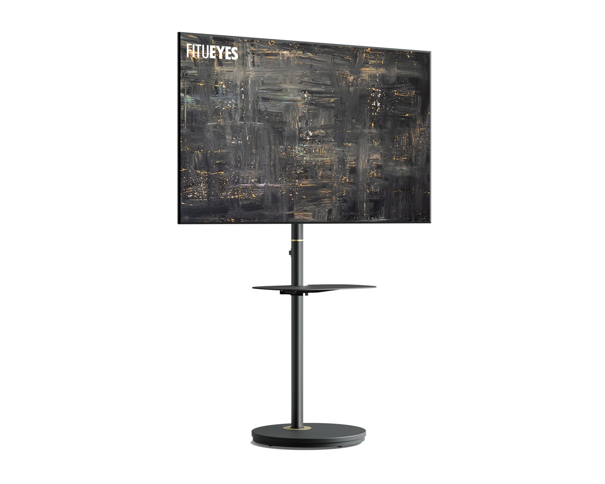 Black floor standing TV stand with one shelf