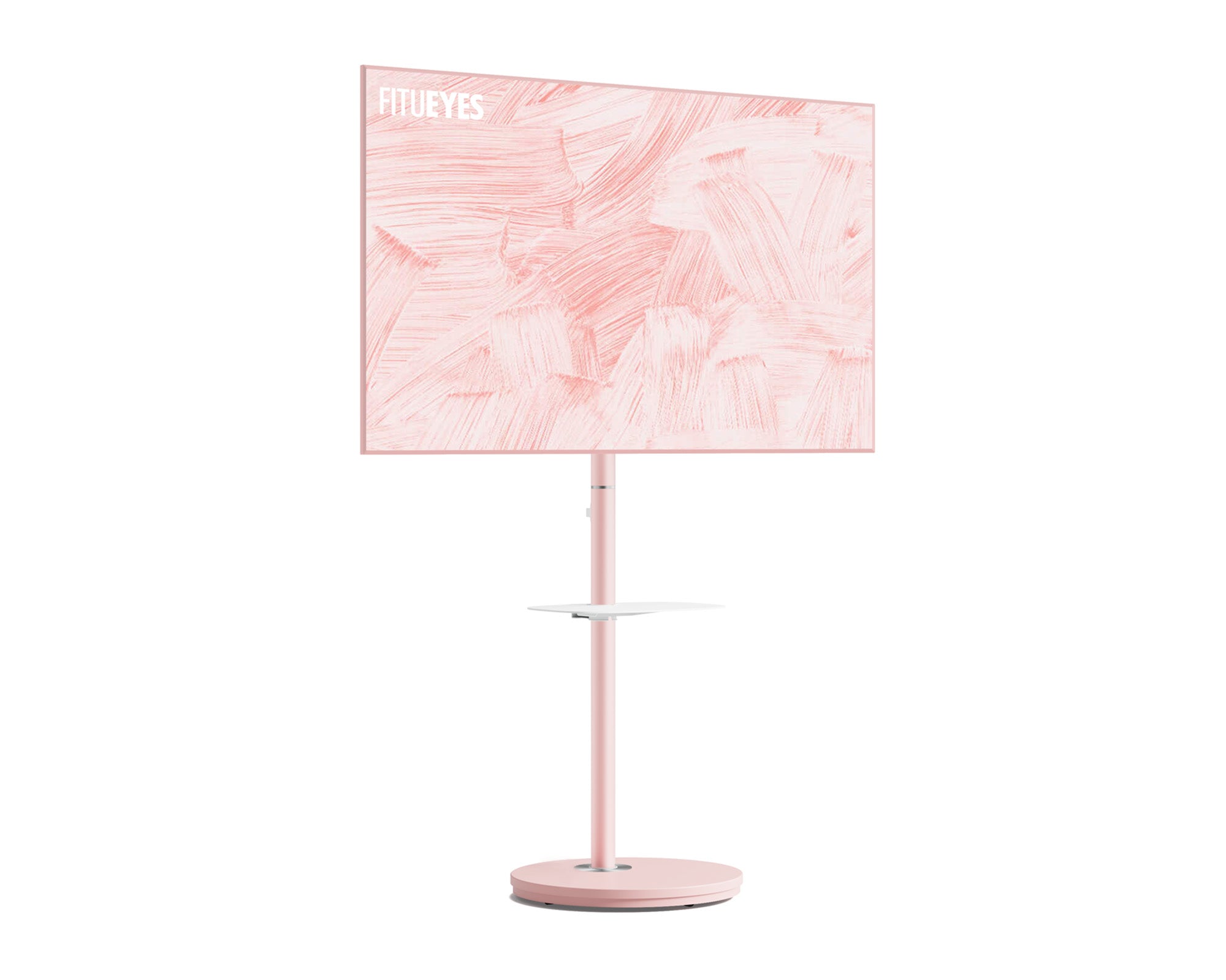 Pink minimalist TV stand with one shelf