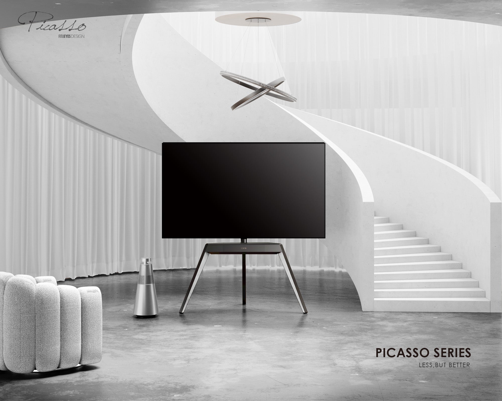 white floor tv stand in the gallery
