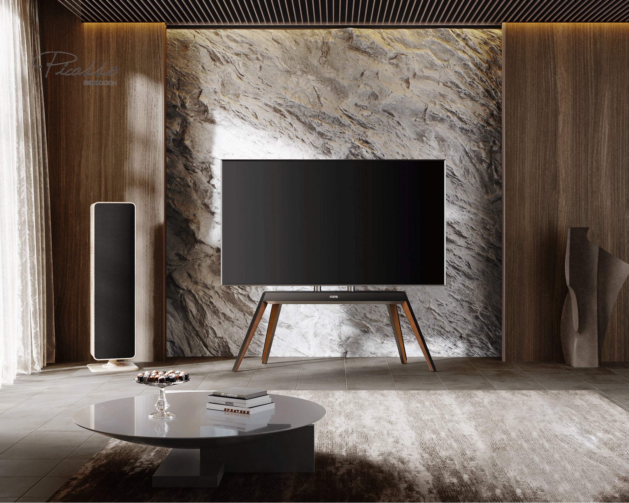 Walnut TV Stand in Living Room