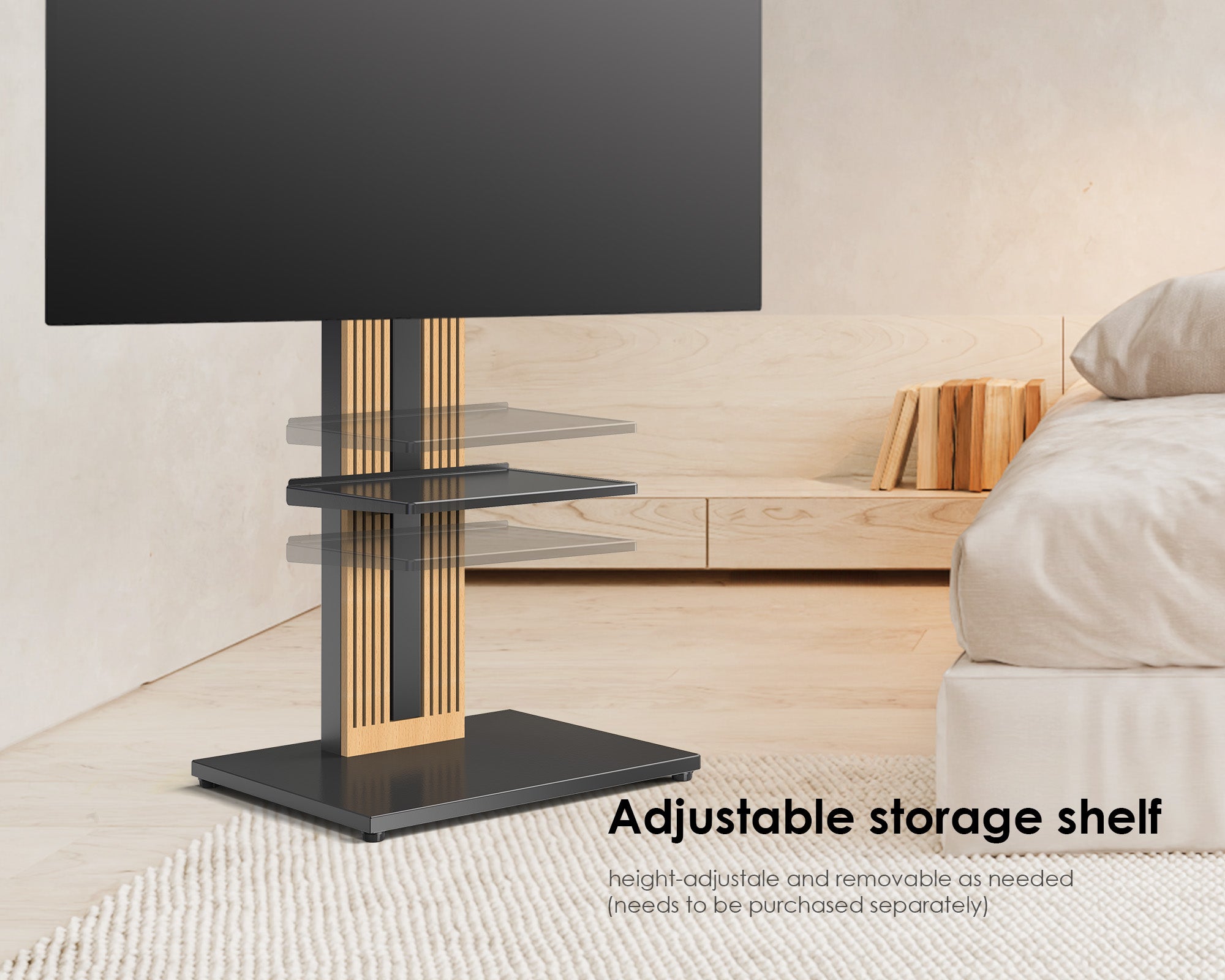 black tv stand with adjustable storage shelf