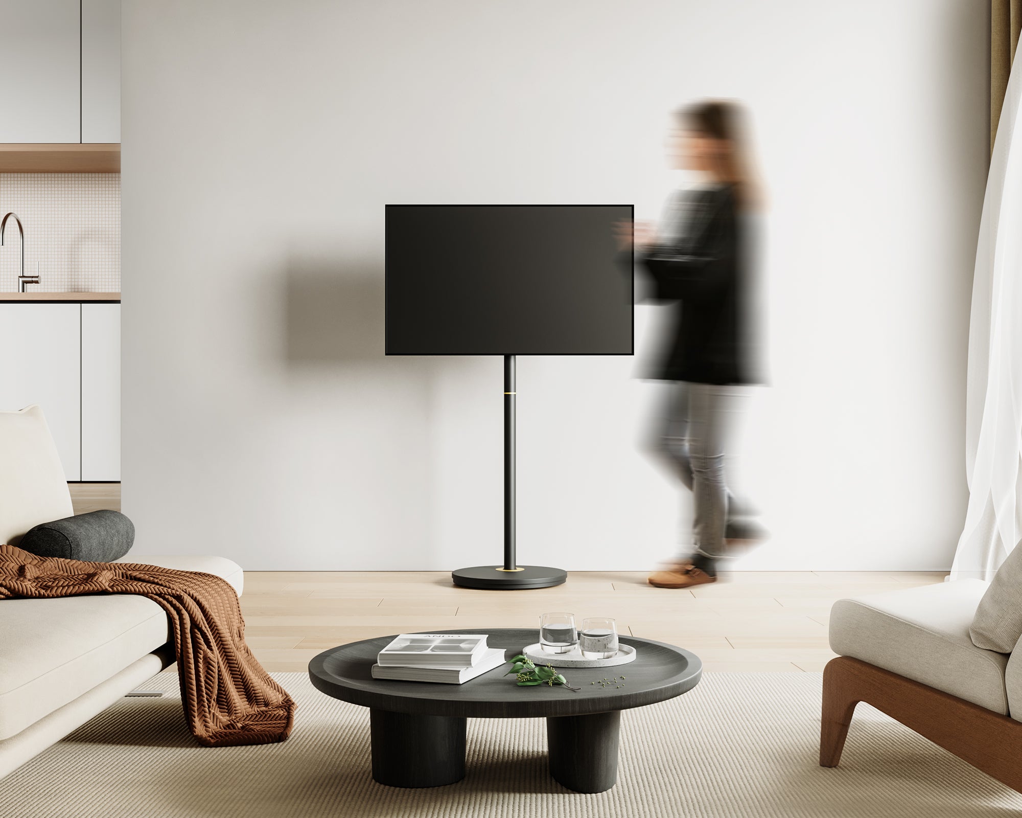 Portable floor TV stand with casters, Fitueyes Master Series.