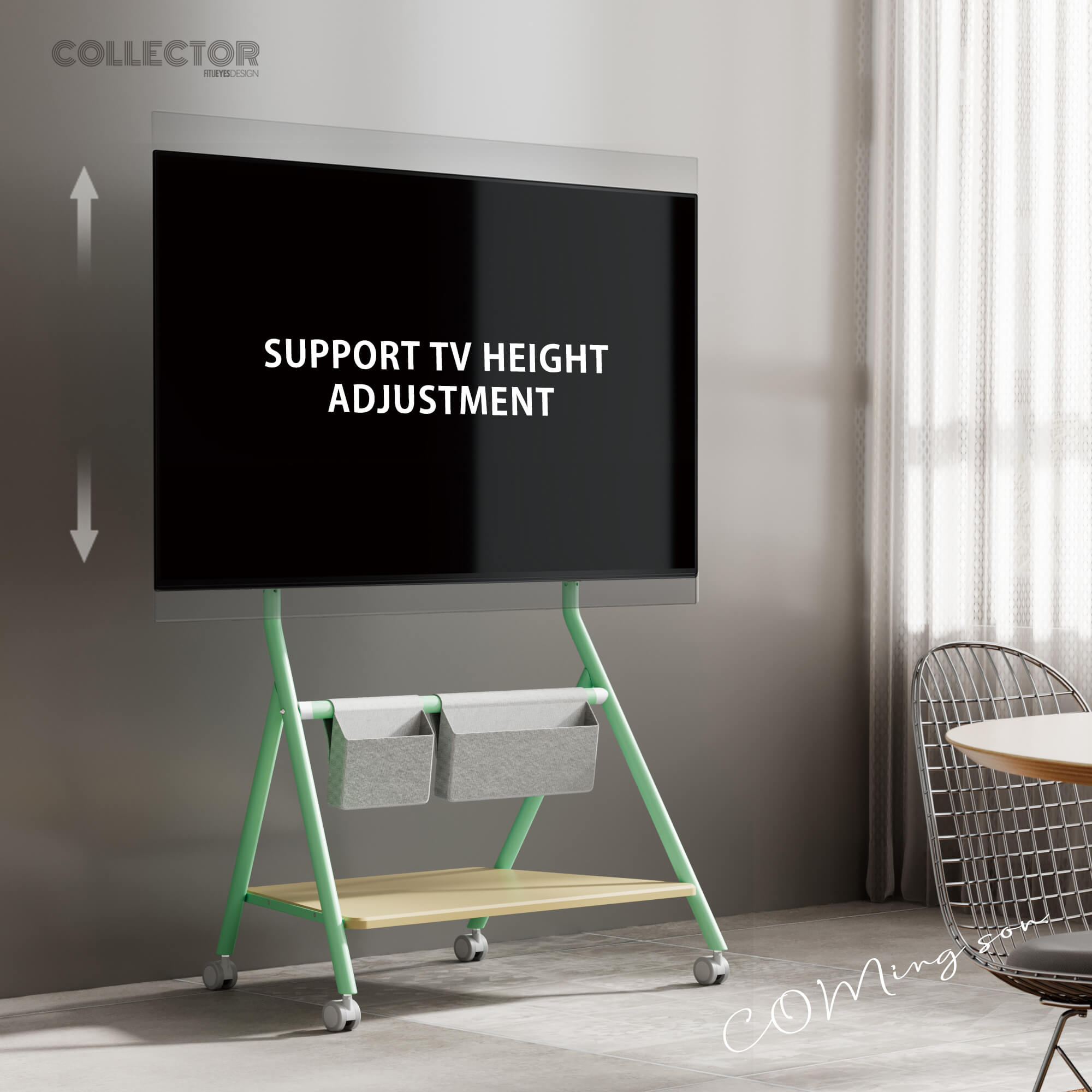 height adjustment tv stand with casters in mint green FITUEYES
