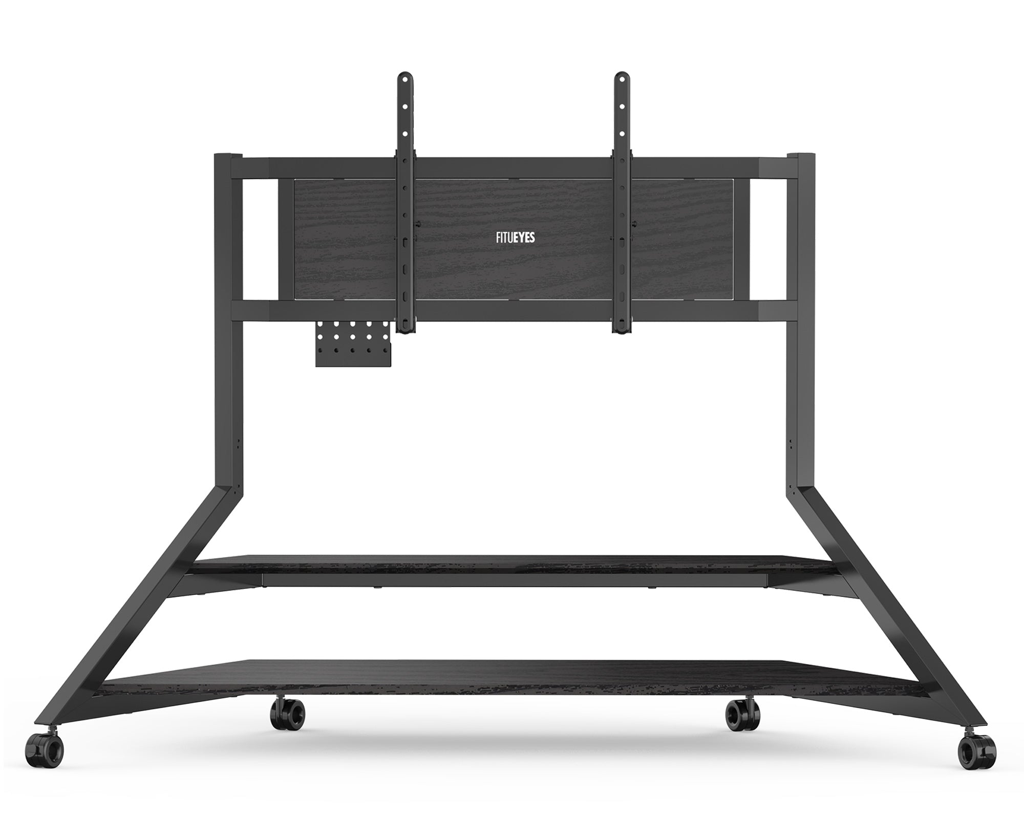 eiffel v2 ft100 rolling floor TV stand with sturdy base and minimalist black design, compatible with 75-100 inch TVs.