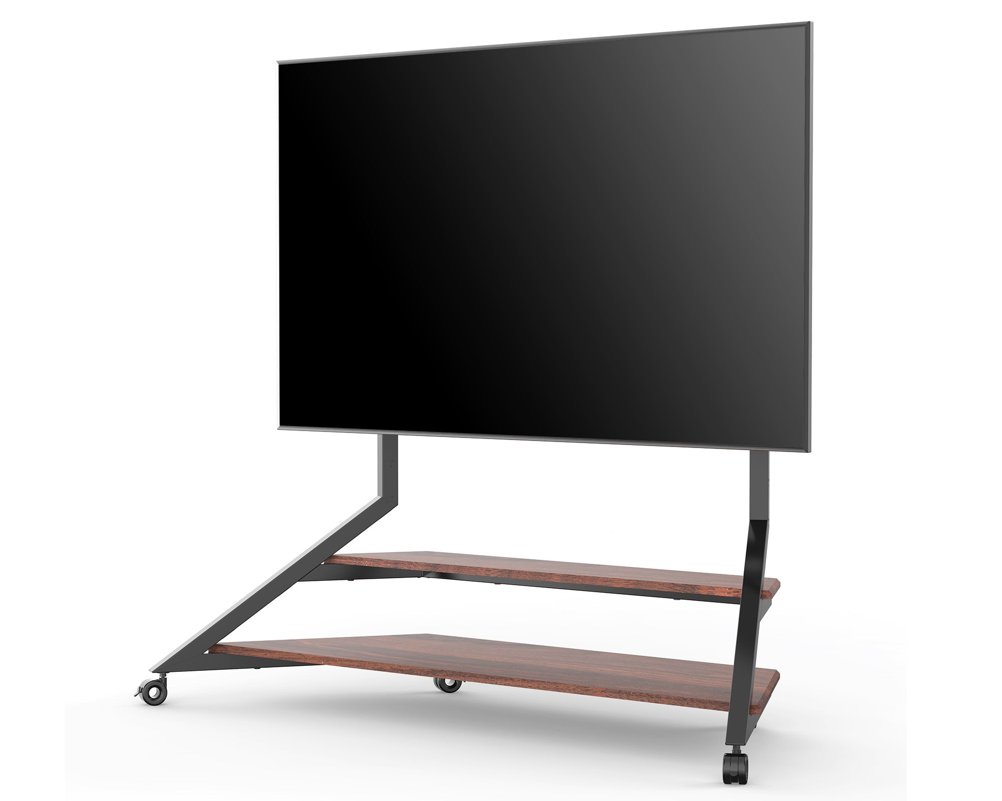 floor standing TV stand with wheels in walnut