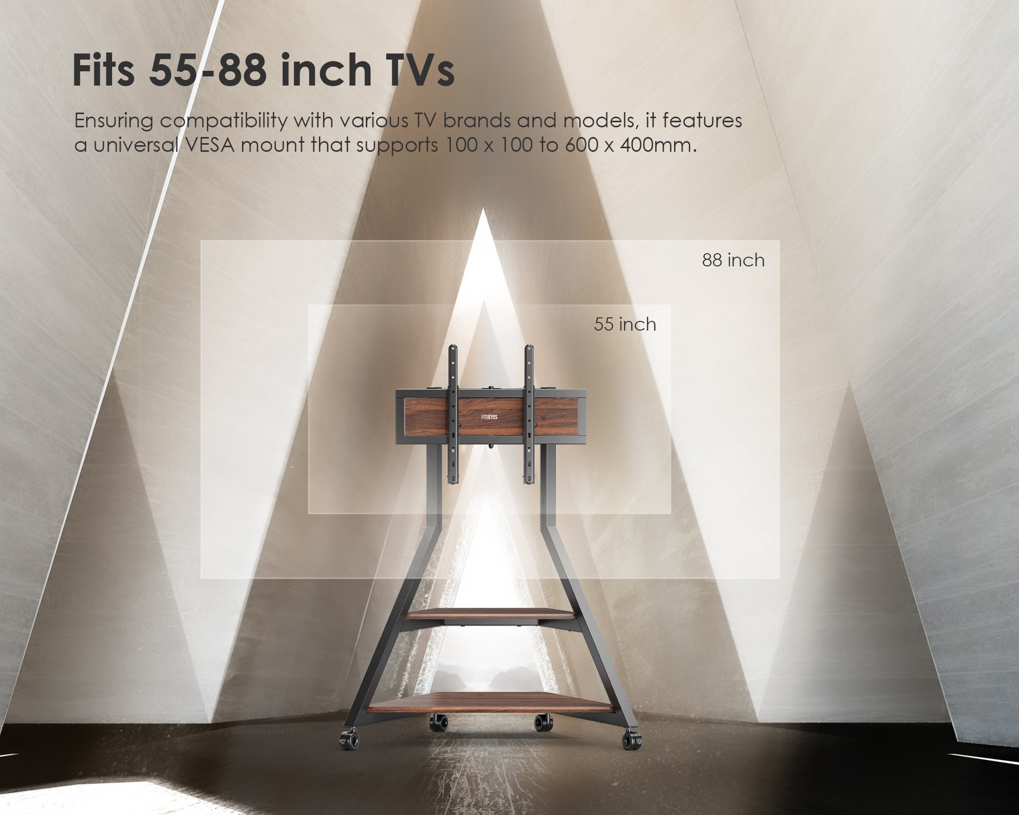Portable television stand for 55-88 inch screens
