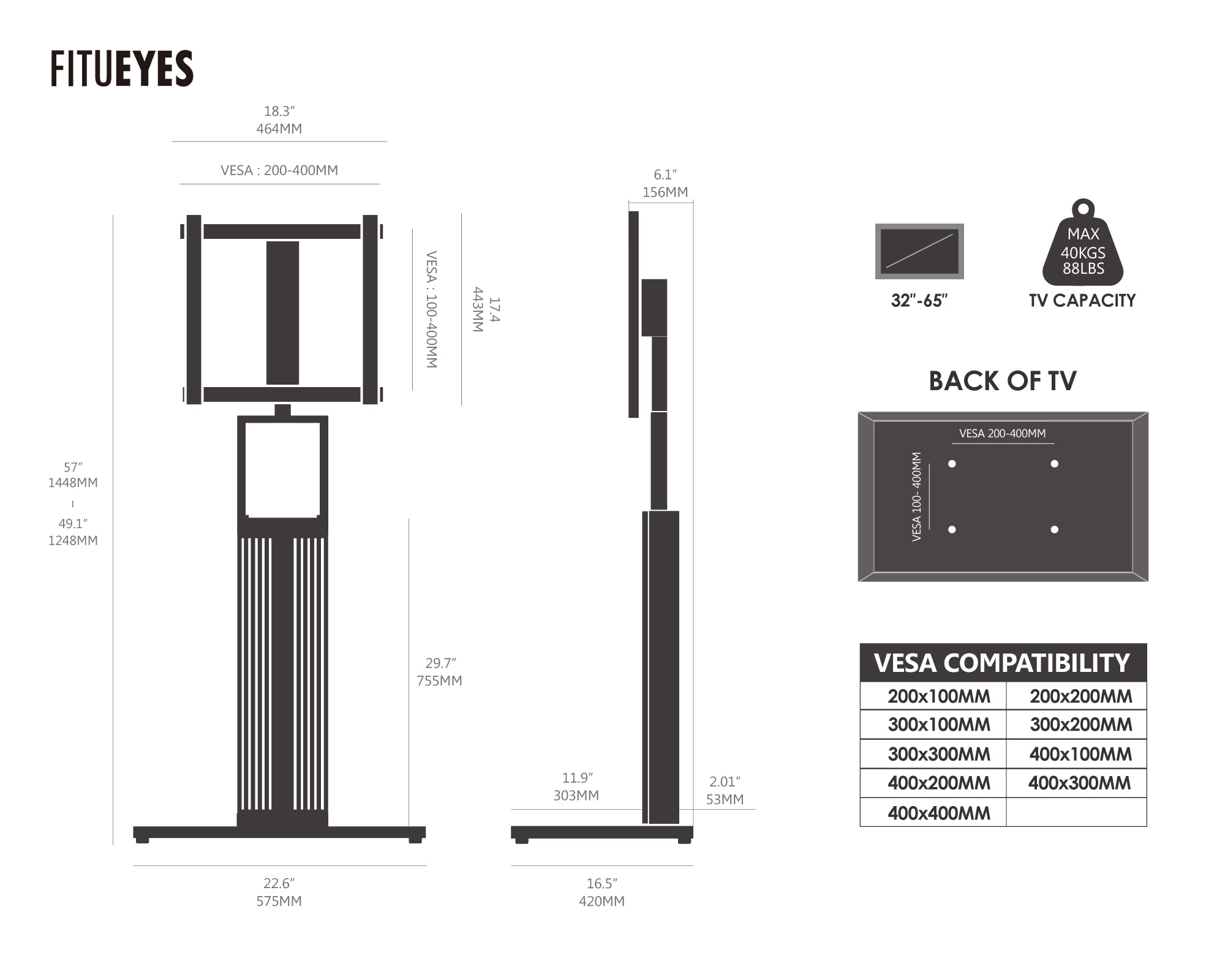 ZEN FT65 Floor TV Stand