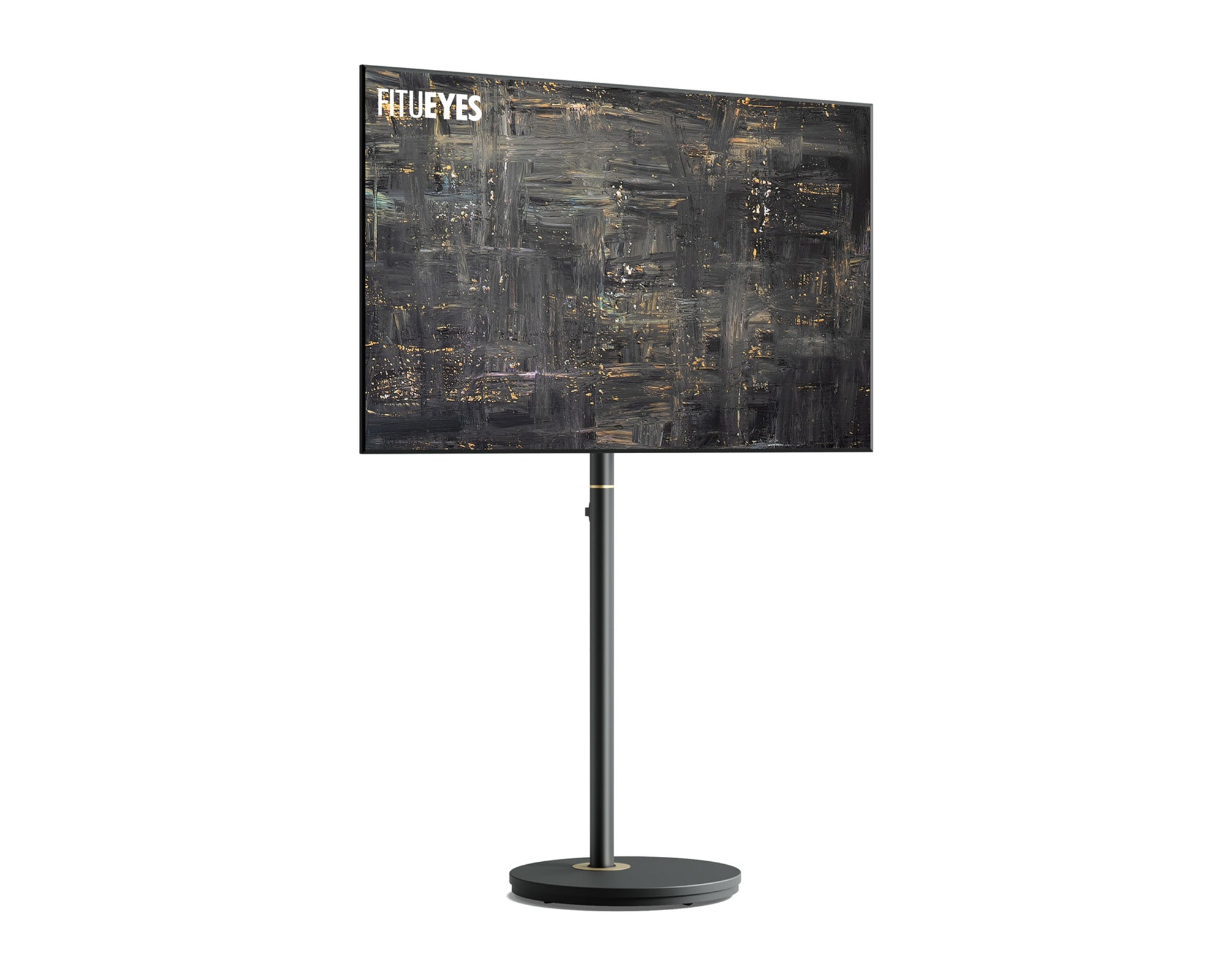 Black floor TV stand with casters, for 24-48 inch screens.
