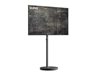 Black floor TV stand with casters, for 24-48 inch screens.
