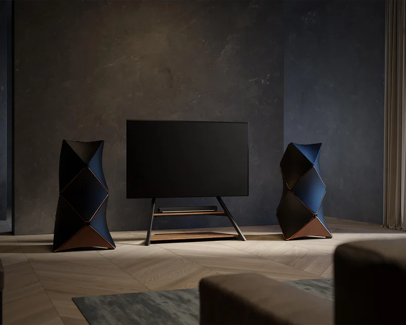 Floor standing TV stand in walnut in living room, home theatre