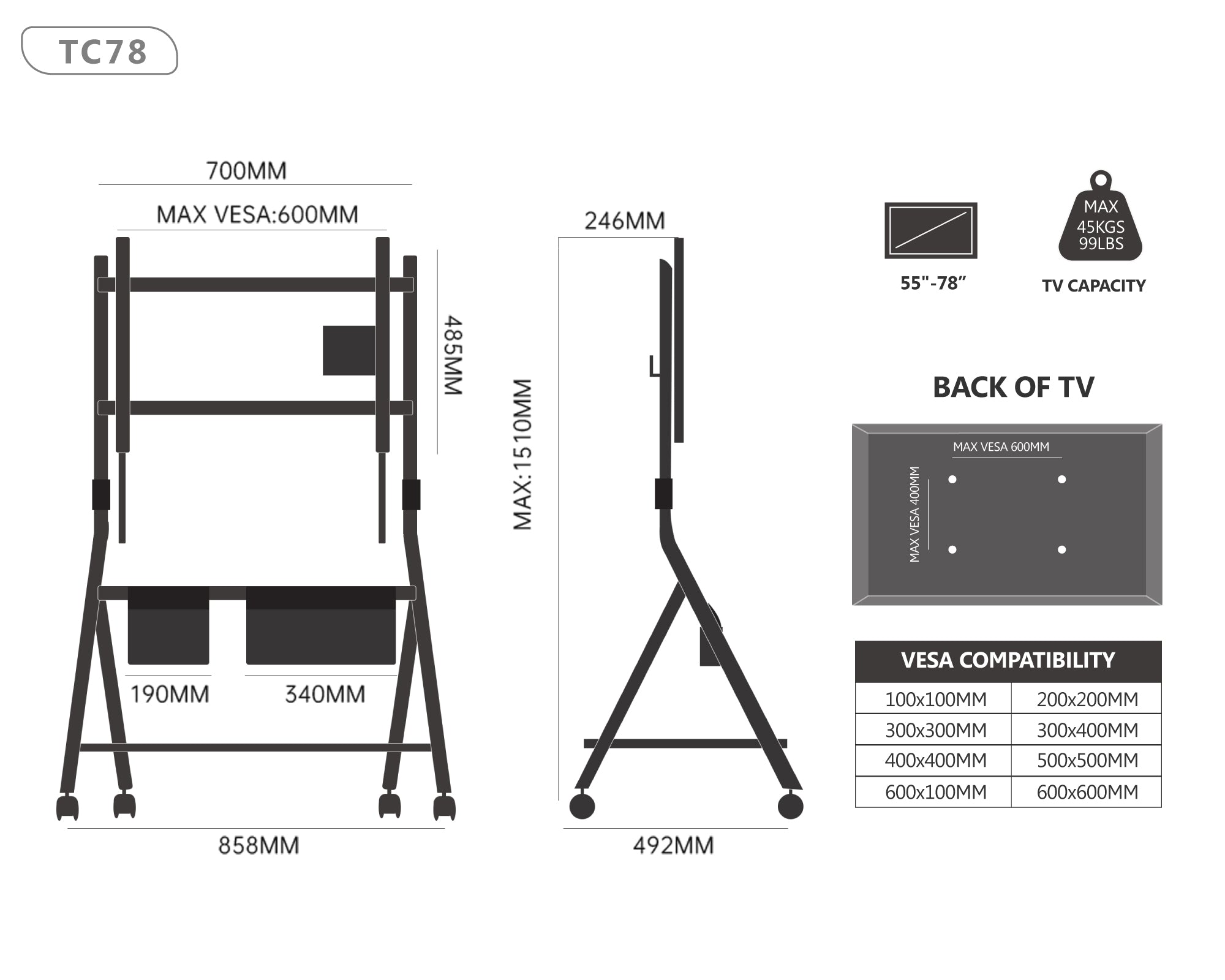 Collector TC78 Floor TV Stand Portable Storage