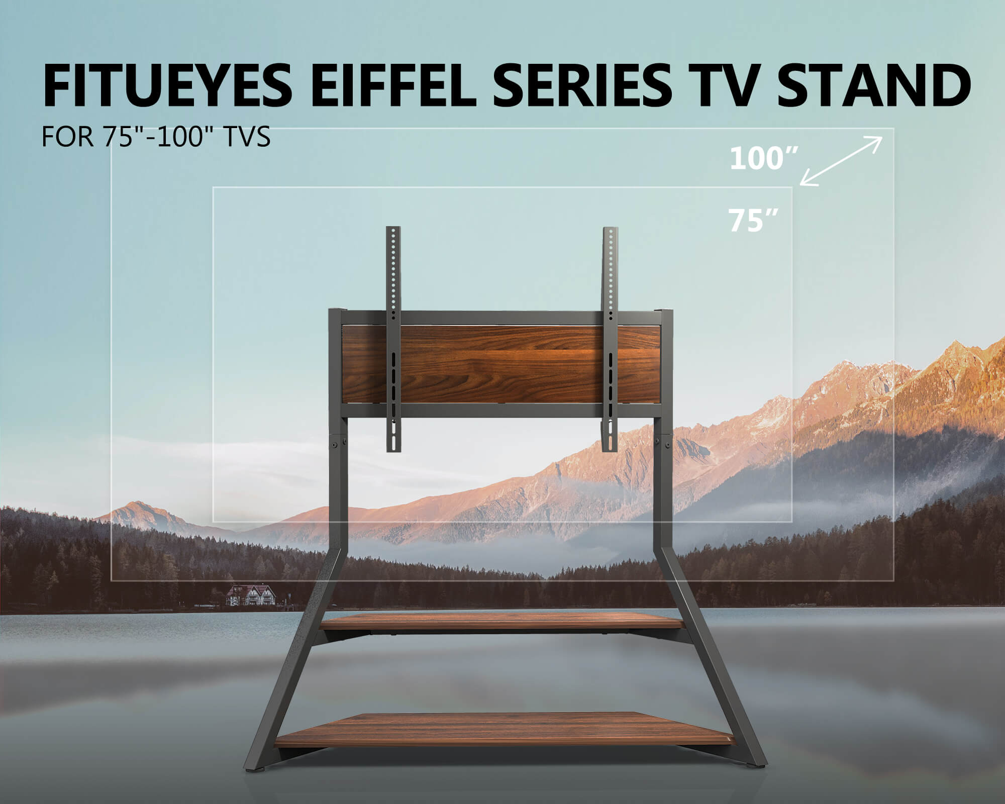 Floor standing TV stand in Walnut for 75-100 inch screens