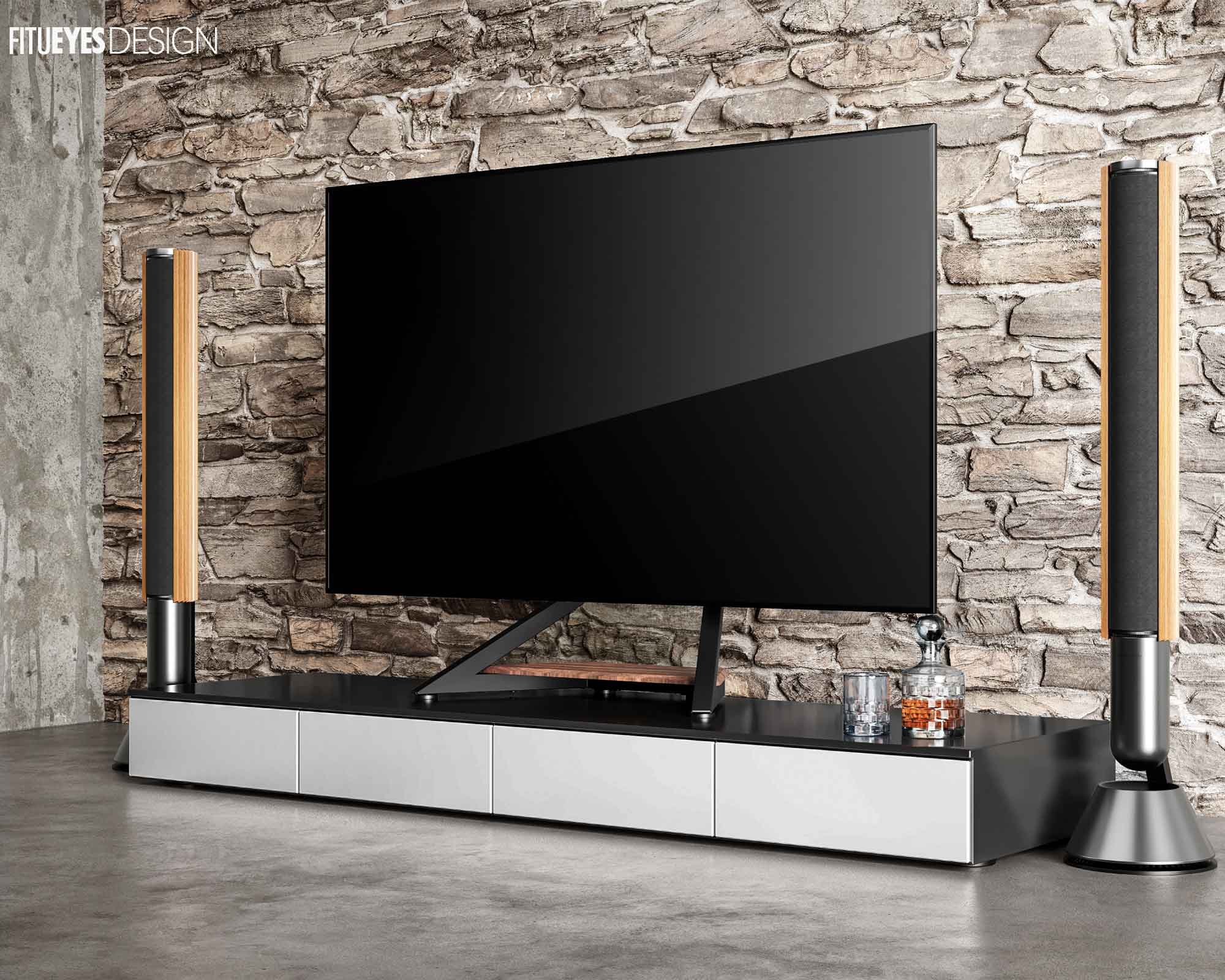 modern black desktop mount for 55-85 inch televisions.